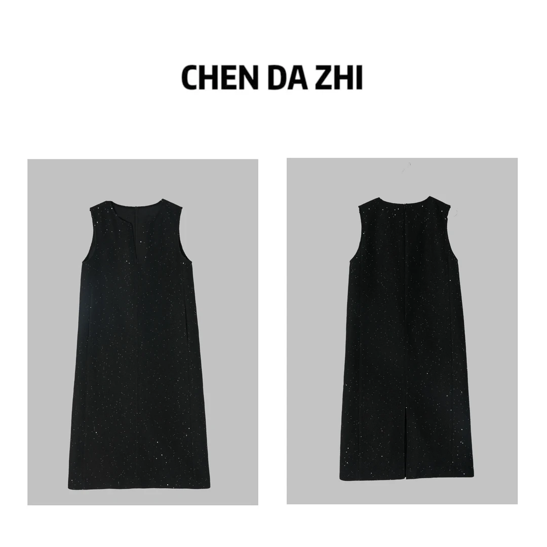 【大只定制】月光变奏曲 新款高级感显瘦无袖细闪连衣裙4DQJJ8431