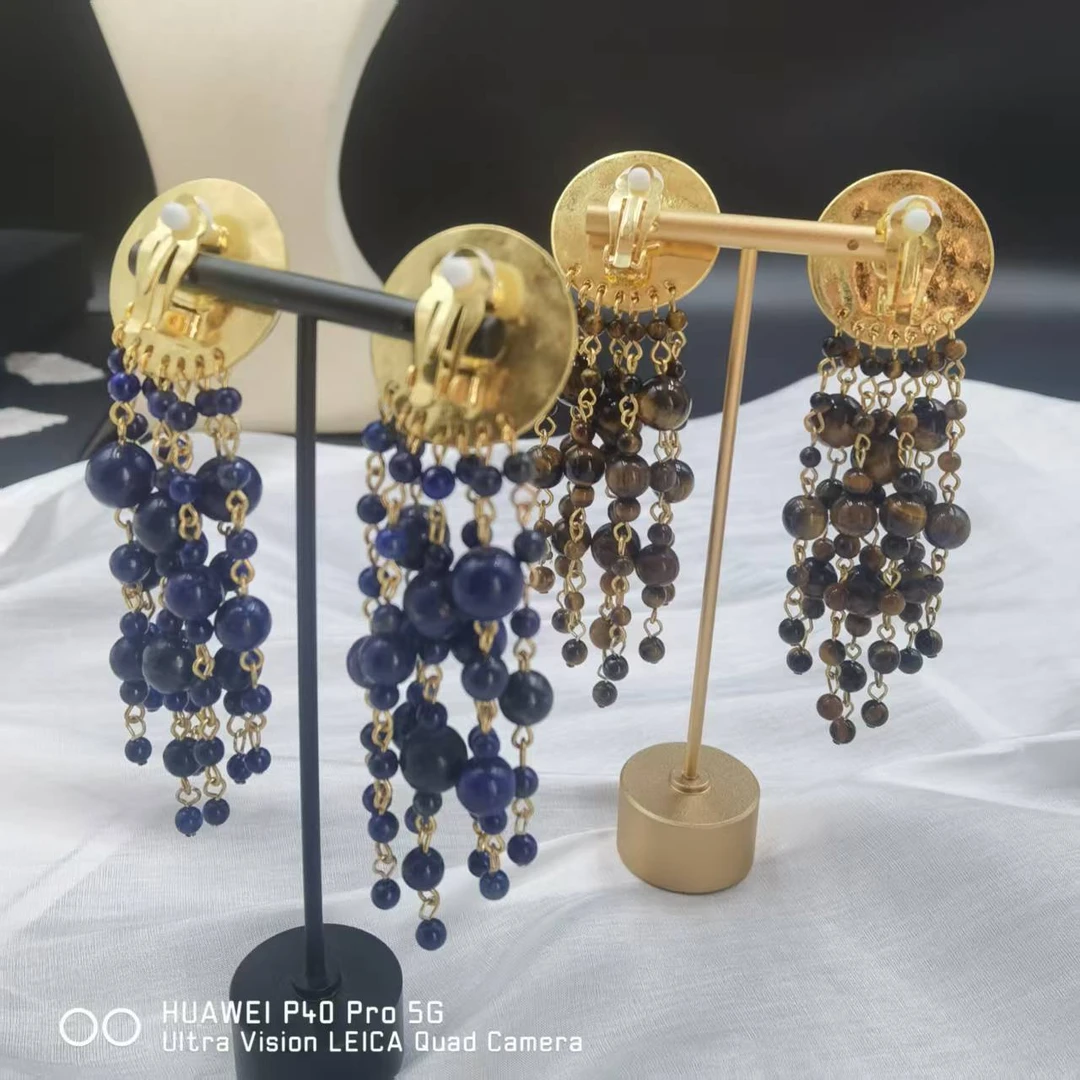 铜合金亚克力耳饰 【伊琳甄选】蓝色虎眼耳饰