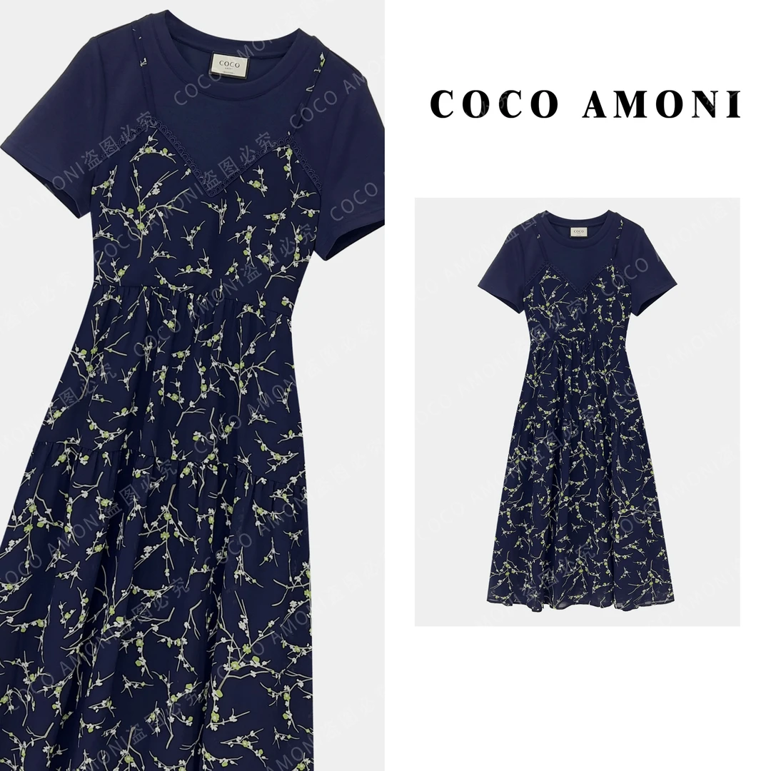 [曼姐]高级新款夏日女装拼接重工假两件显瘦气质连衣裙AC923