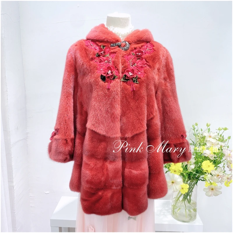 冬季连帽整貂貂皮大衣皮草外套保暖女装样衣无吊牌RMALW789317