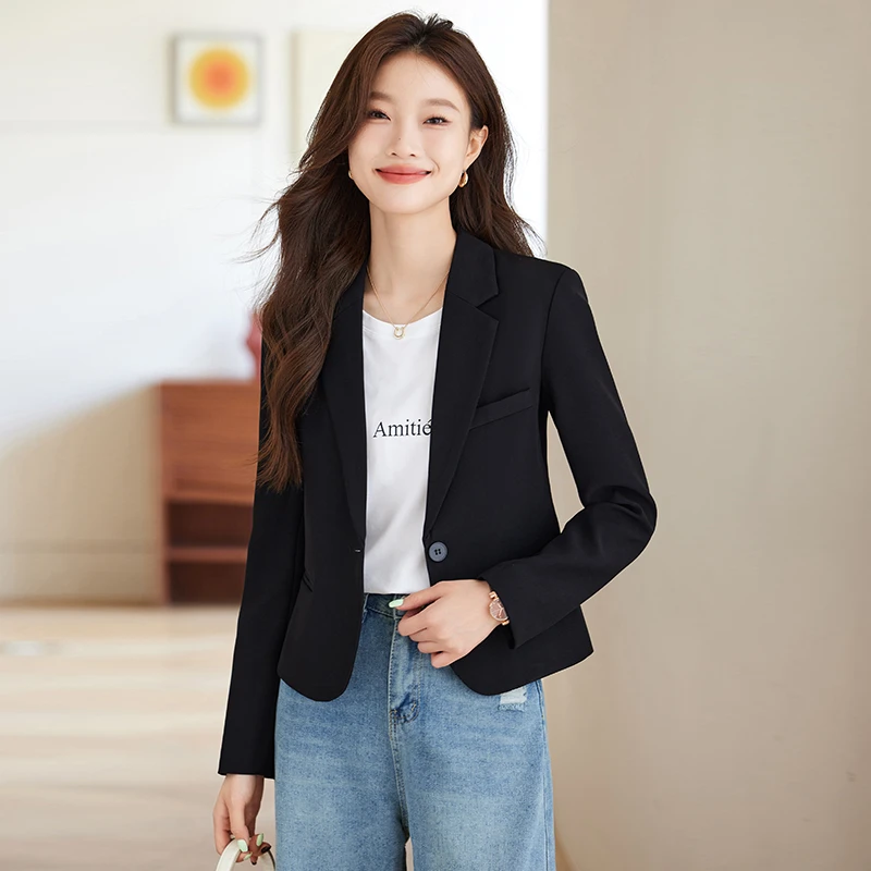 春秋休闲小个子百搭短款西装粉色女士韩版秋季新款气质小西装外套