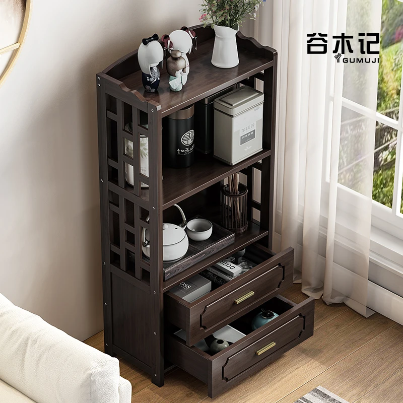 新中式书柜重竹茶叶收纳架置物柜落地客厅靠墙书架家用办公茶柜子