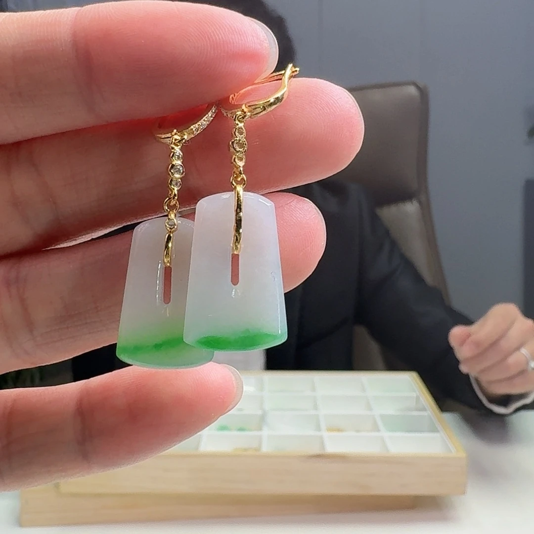 翡翠耳饰银S925镶嵌天然