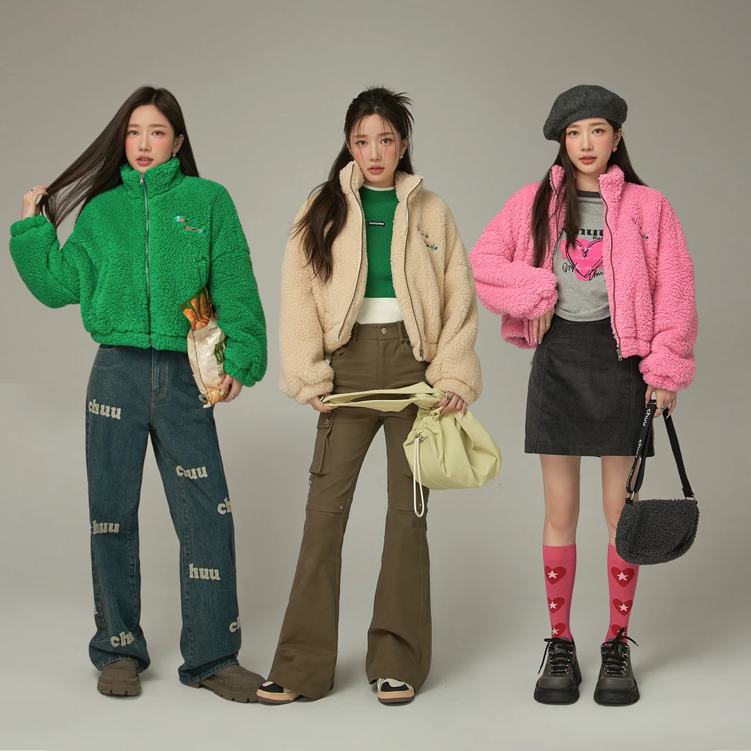 CHUU秋冬女装洋气设计感甜辣风拉链仿皮毛一体外套人造皮草