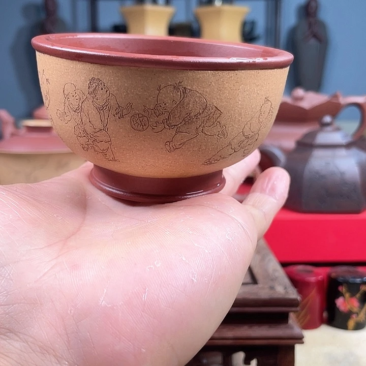 茶杯紫砂樱戏杯微瑕