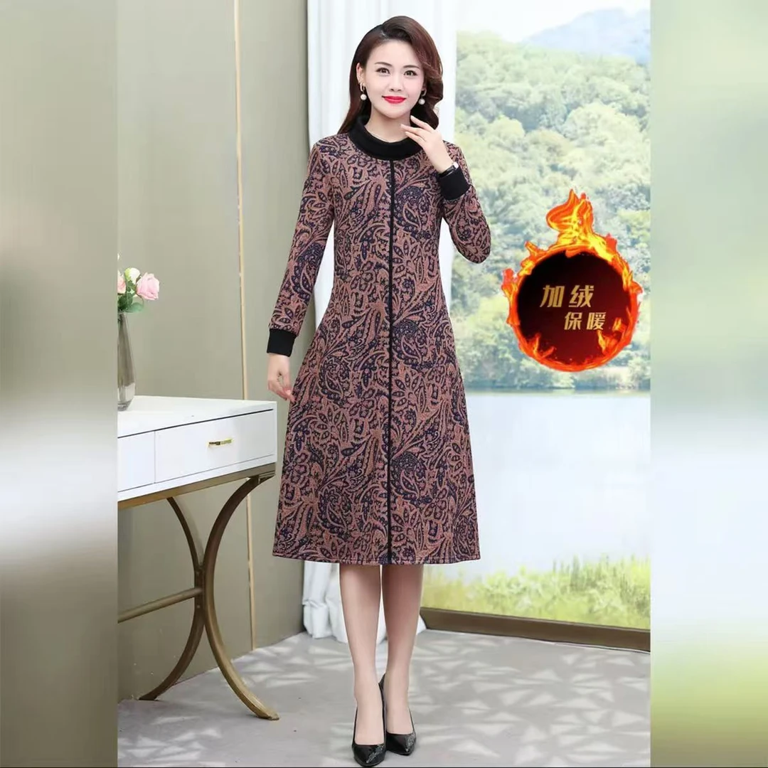 11416-加绒加厚秋冬洋气中老年女装时尚减龄保暖打底裙【C仓】