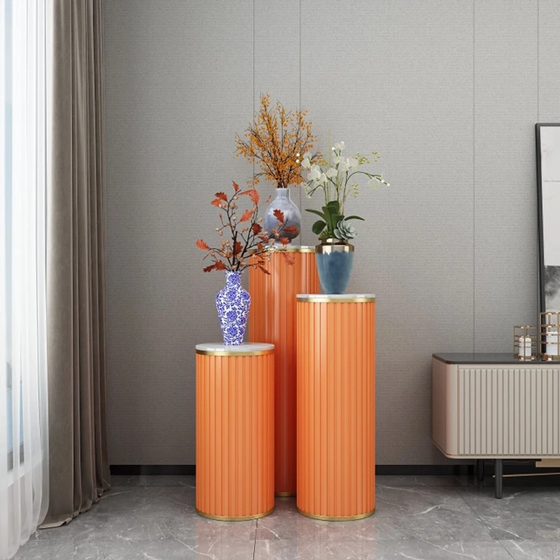 轻奢岩板花架客厅边柜角几高档酒店展示台简约大理石阳台置物架子