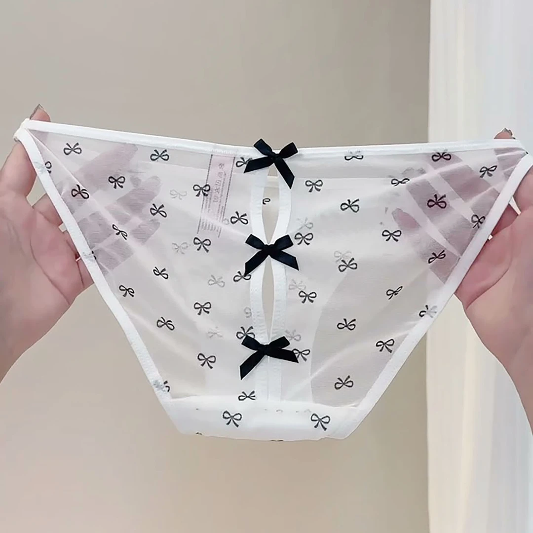 印花白色夏季女士内裤性感蕾丝内裤女士网纱镂空三角裤薄款透气