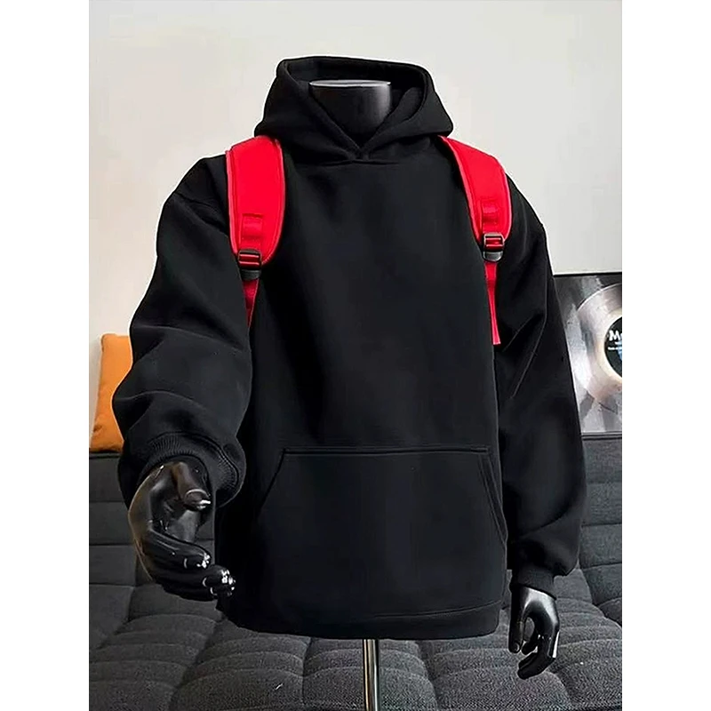 黑色cleanfit连帽卫衣男款秋季美式boxy版型帽衫重磅硬挺短款外套