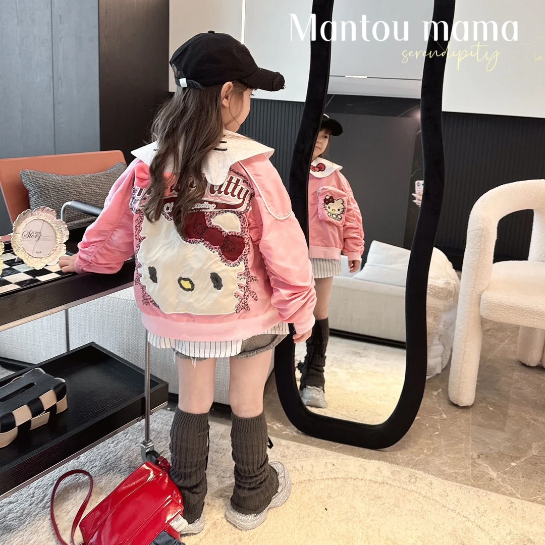【馒头家】3【新款】设计感卡通KT棒球服外套女童春秋季可爱韩版