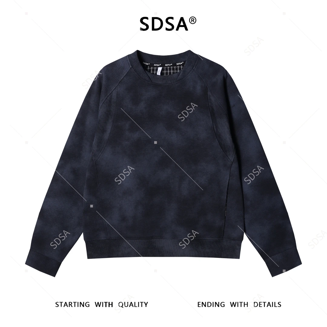 SDSA男士秋冬新款痞帅男装潮牌扎染不规则领口卫衣百搭宽松上衣