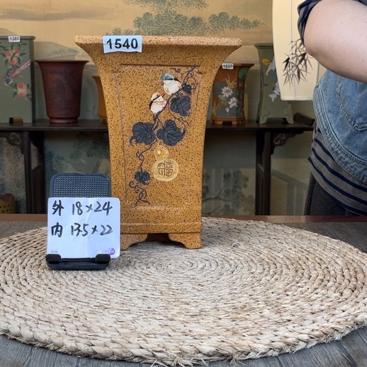 花盆紫砂  柴烧内奎福禄手绘高签筒1540