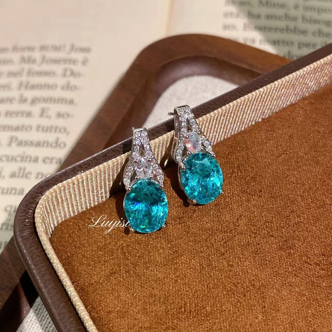 铜合金锆石耳饰 圣玛丽亚香水瓶蓝色爱心铃铛耳钉精致银托1329