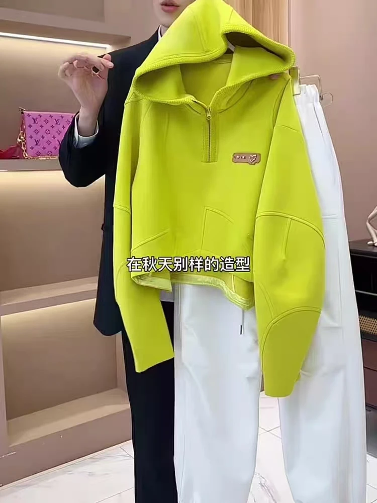 2025春秋新款女士高级感穿搭套装时尚半拉链连帽卫衣休闲阔腿裤