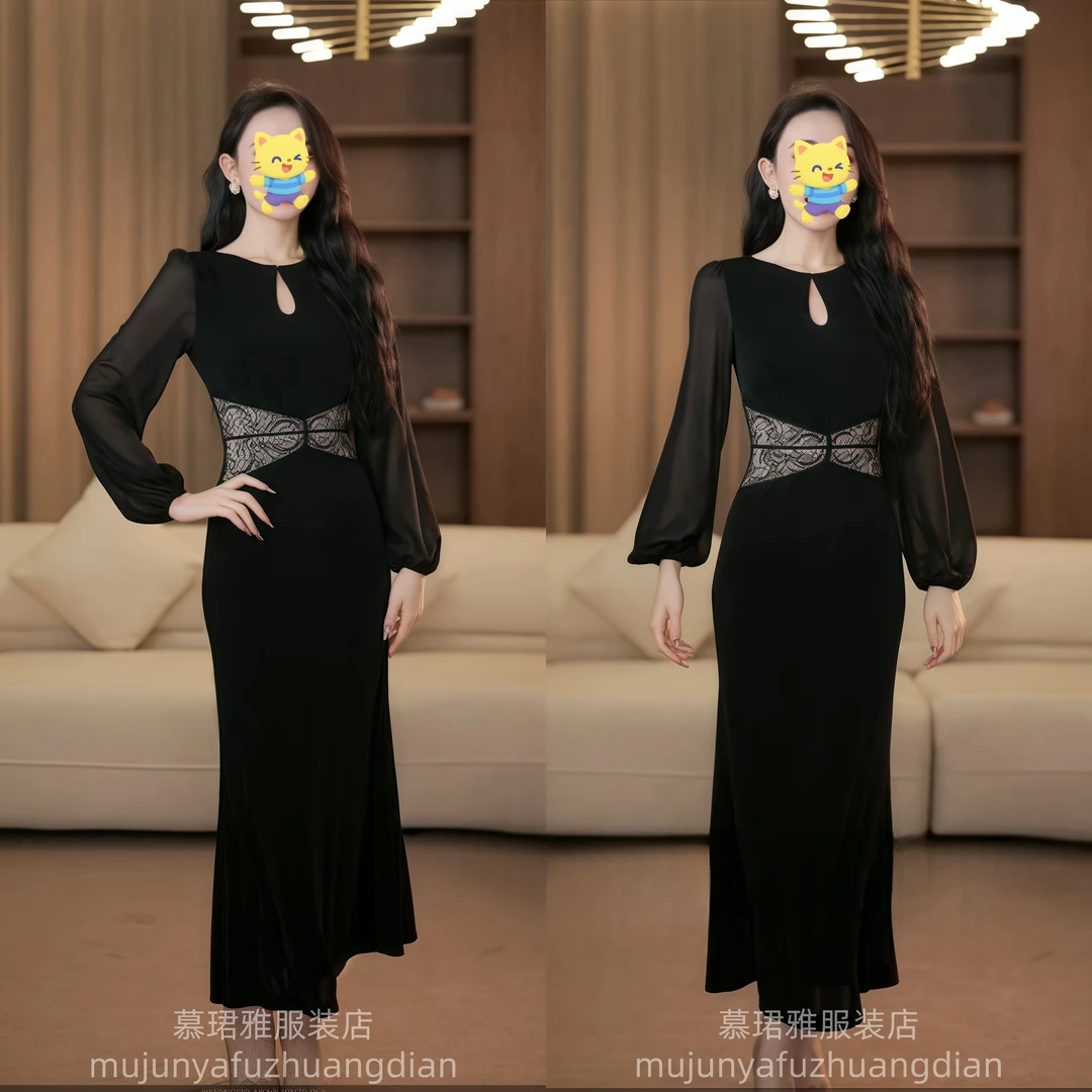 2025新款复古腰部拼接设计显瘦中长款连衣裙