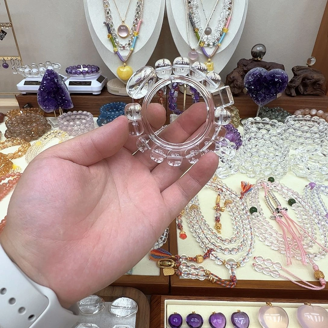 未镶嵌手链水晶纯天然双A全净体白水晶卡12m老型珠手链