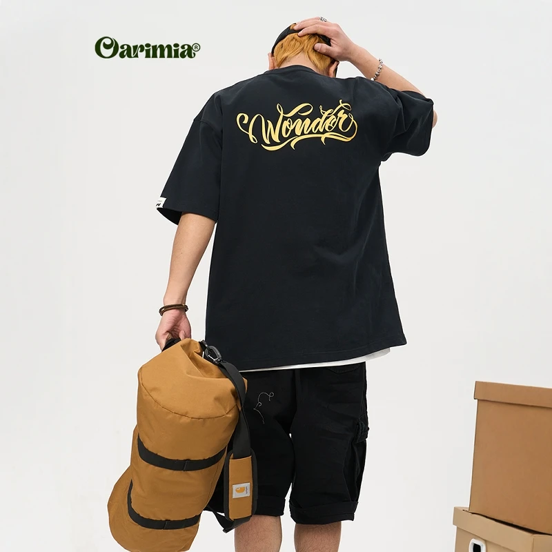 oarimia日系复古重磅定织420G背面印花廓形宽松短袖T恤男女
