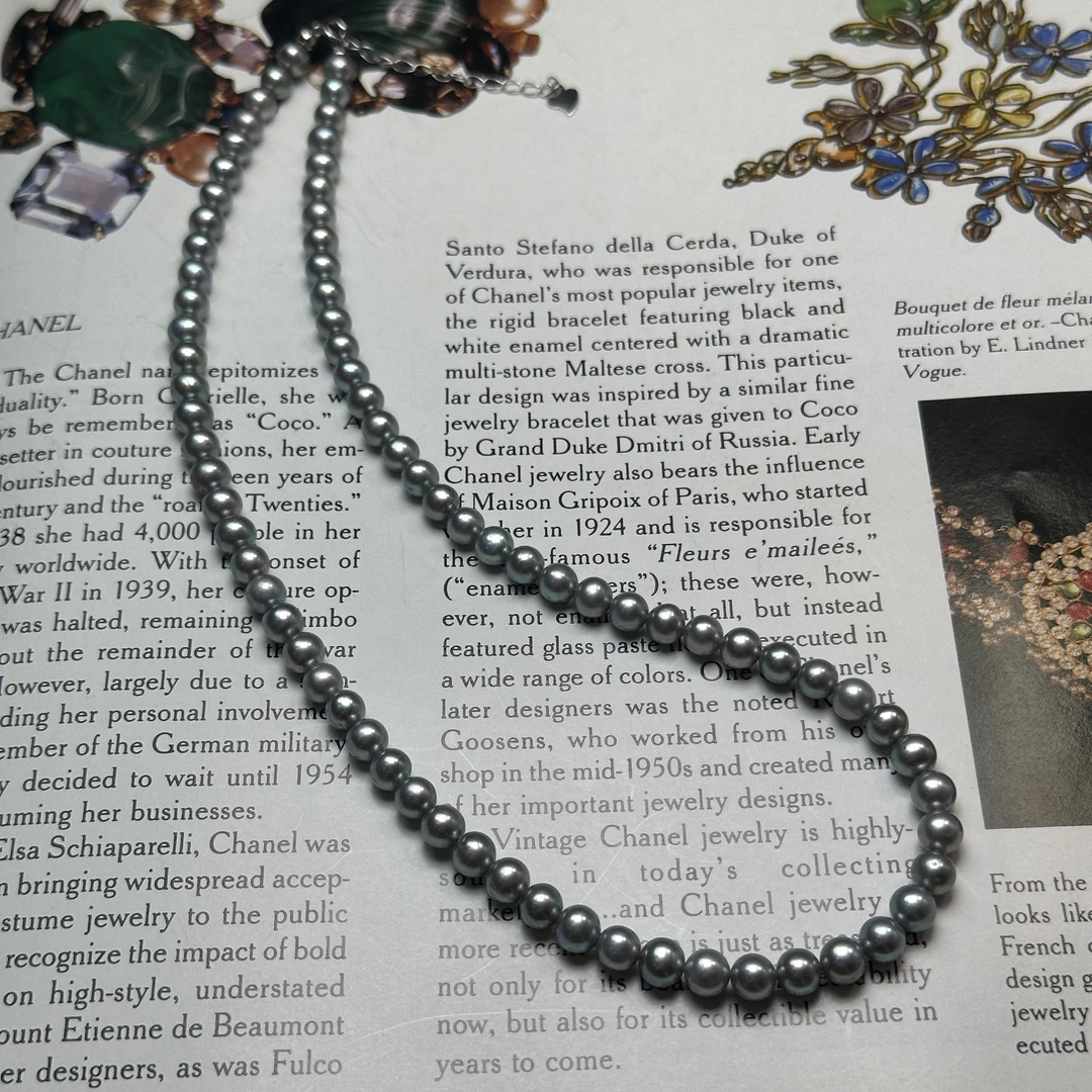 项链 日本极亮光正圆灰炫彩珠项链 5mm左右 ZB251211