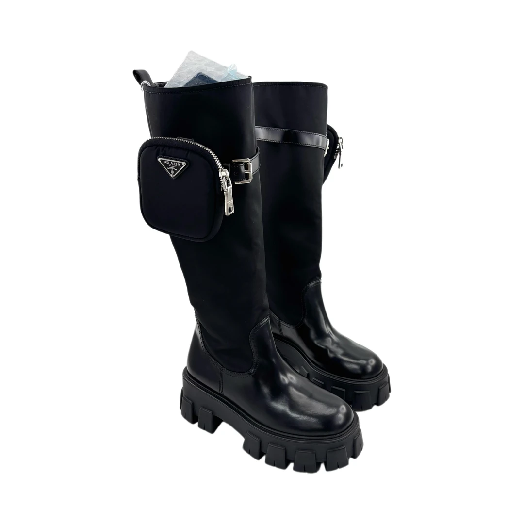 未使用 LouisVuitton/路易威登 未使用37码黑色包厚底圆头长筒靴