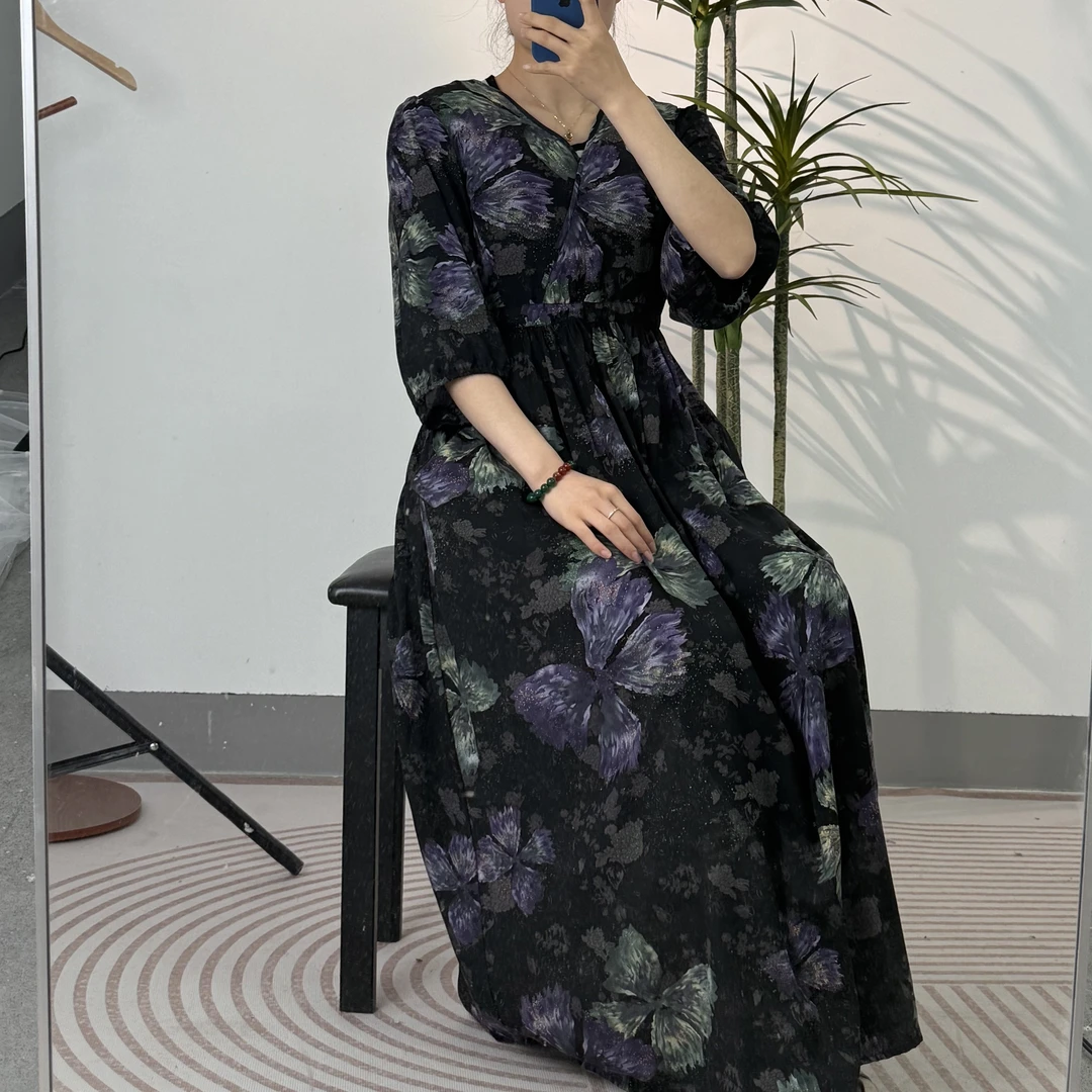 ①{花筵笑棉绸}2025新款V领短袖连衣裙系列工厂