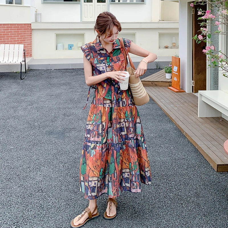 大方得体印花衬衫套装女2025夏季新款独特漂亮超火两件套ootd穿搭