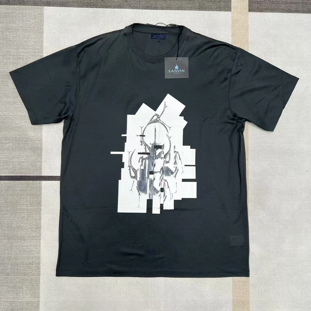 全新未使用 LANVIN 夏季短袖春夏落肩袖印花训练T恤经典白