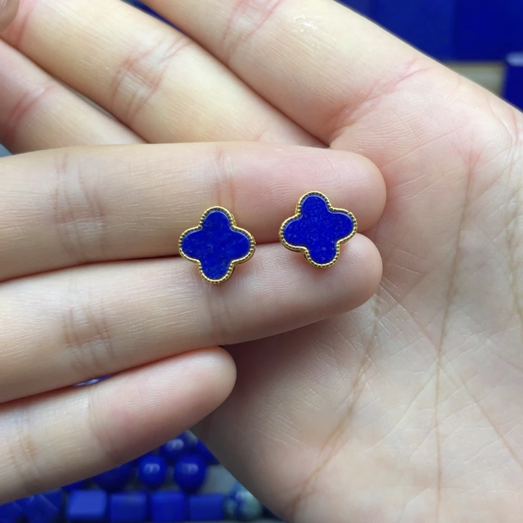 青金石未镶嵌四叶草耳钉