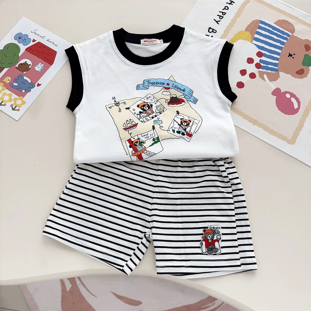 日系miki童装儿童寻宝背心短裤套装25日系童装夏季新款男女童7060