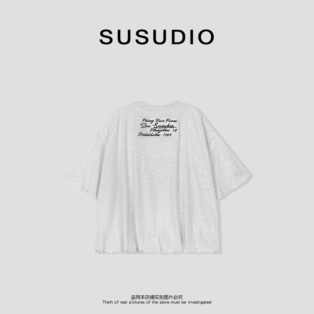 SUSUDIO 100棉夏日宽松花苞字母涂鸦设计感T恤 10242