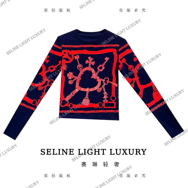 【25Q-711】七 2025 SELINE 新款纯色简约印花时尚轻奢气质长袖T恤