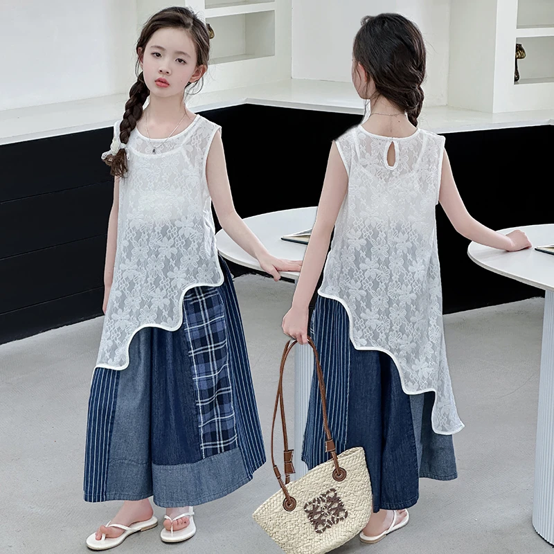 女童夏季度假风背心裙阔腿裤套装2025新款洋气时髦中大童韩系夏装