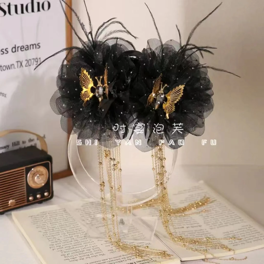 新款流苏抓夹高级感扑棱蛾子灵动蝴蝶羽毛流苏抓夹气质轻奢时尚