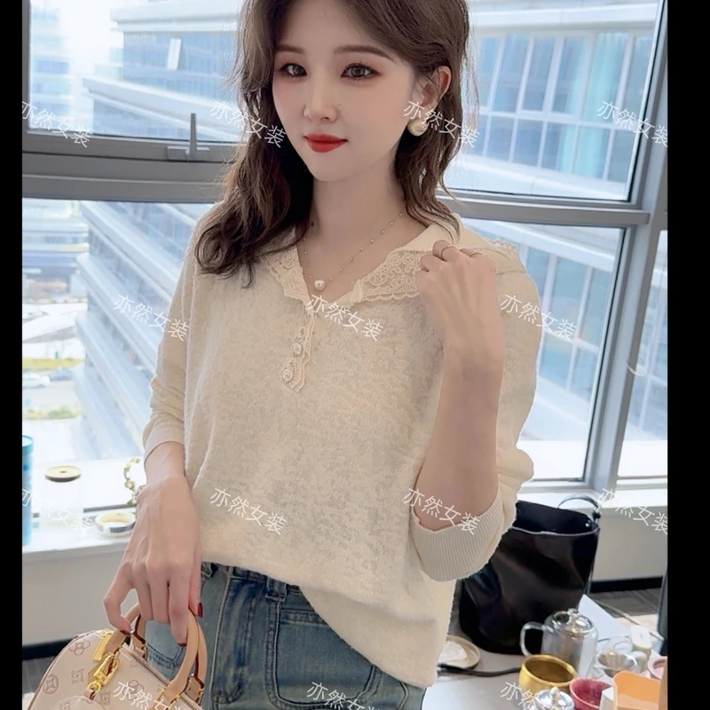 【亦然】早春穿搭连帽蕾丝花边钩花秋季内搭高级感宽松百搭ins