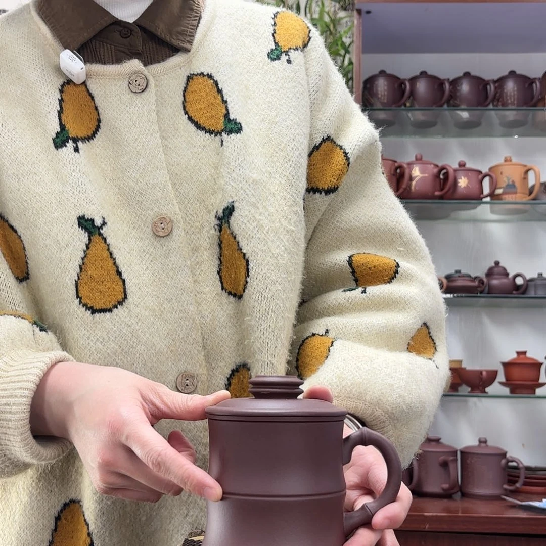 紫砂茶杯宜兴紫砂无礼盒小竹段三件套350cc