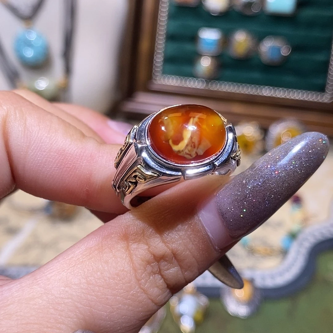 L***看琥珀银S925镶嵌戒指戒指