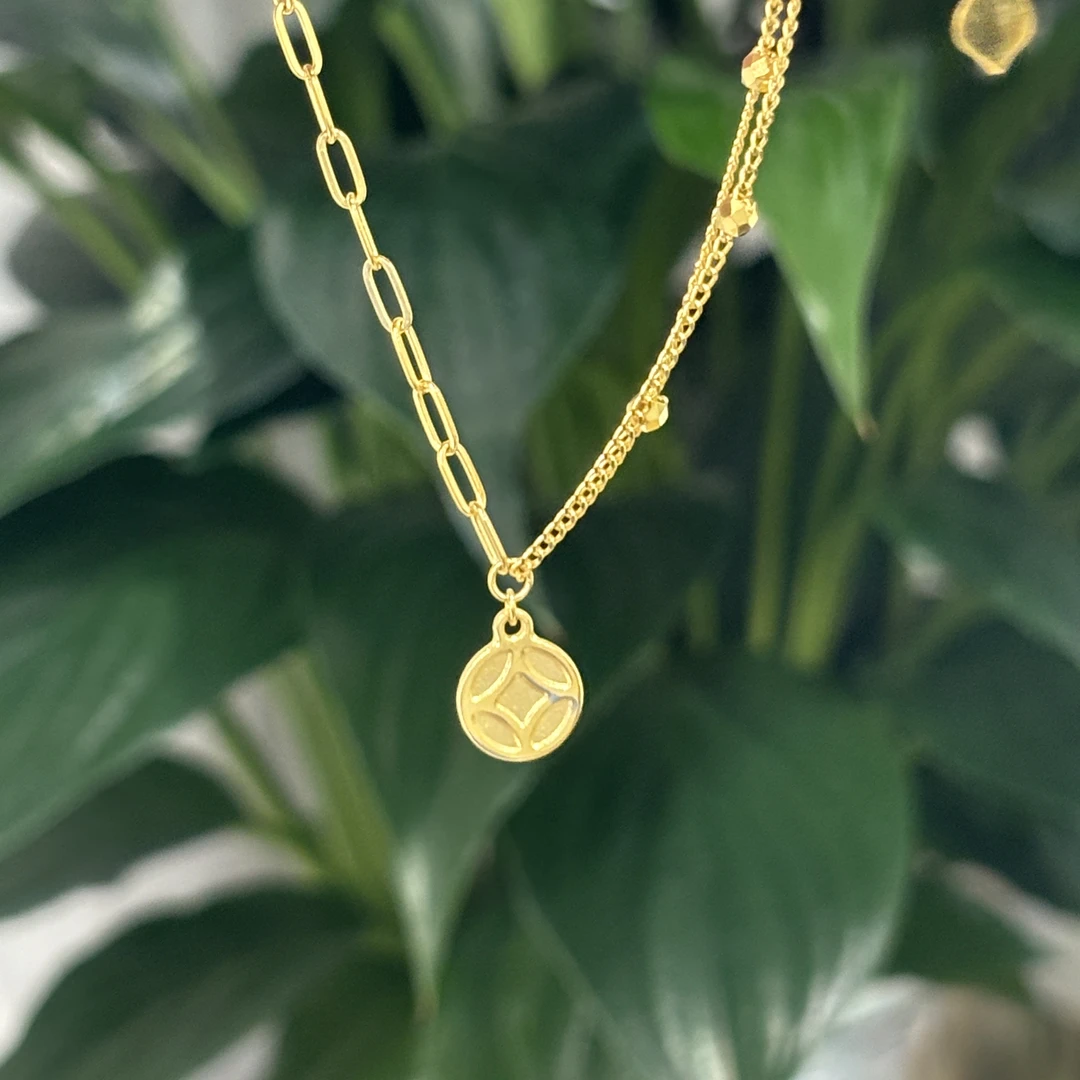 实心钱币蹦迪双链手链足金999 轻奢时尚百搭小众简约D