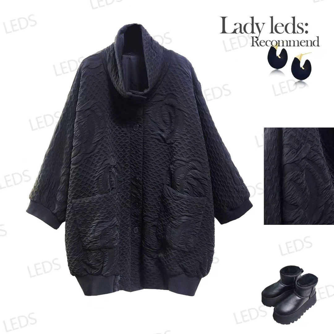 LEDS 25905冬日慵懒风肌理感宽松遮肉堆堆领外套