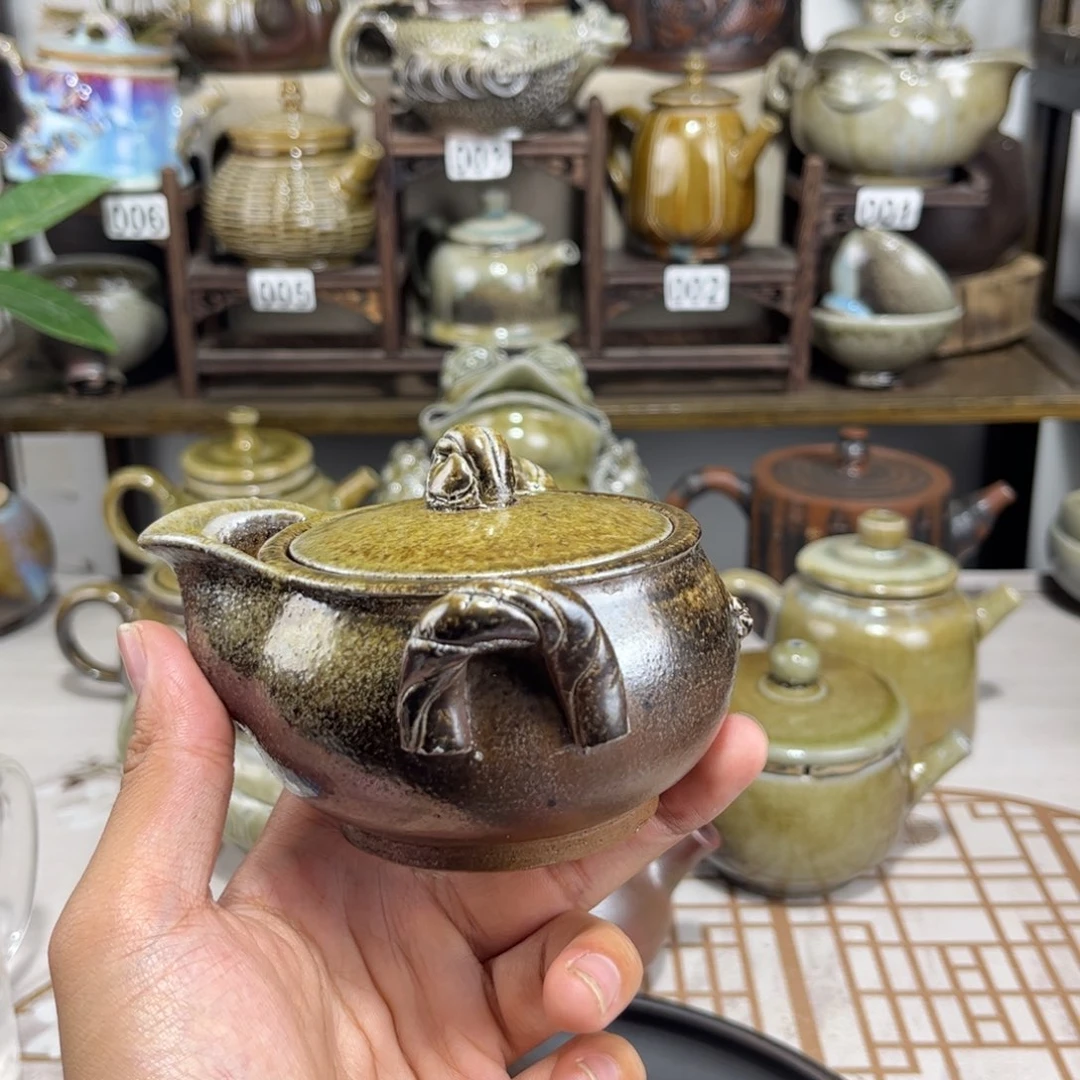 180cc白泥柴烧手抓壶，古法传承裸坯柴烧