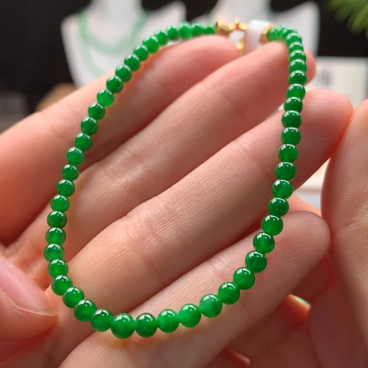 翡翠未镶嵌手链天然缅甸A货翡翠强推冰胶辣阳绿