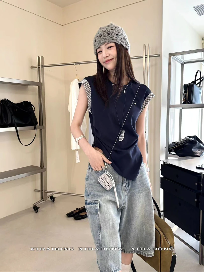 福秒-撞色袖口！下摆不规则显瘦T恤（XD9286#）喜大东