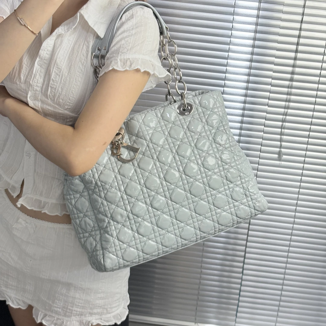 95新 DIOR/迪奥 灰色藤格纹单肩托特包dby