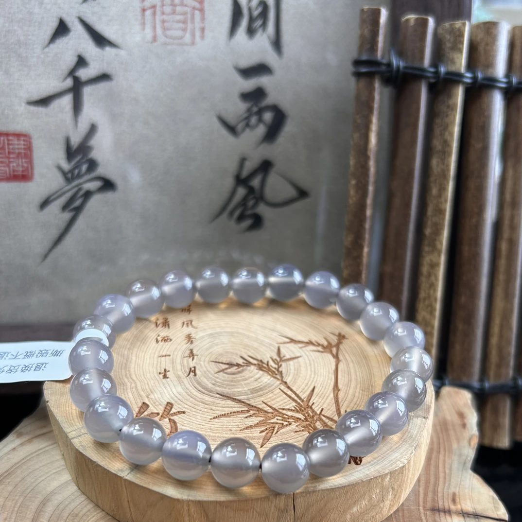 天然玛瑙手串珠子8mm通透高级百搭女款暮山紫冰胶料单圈时尚轻奢