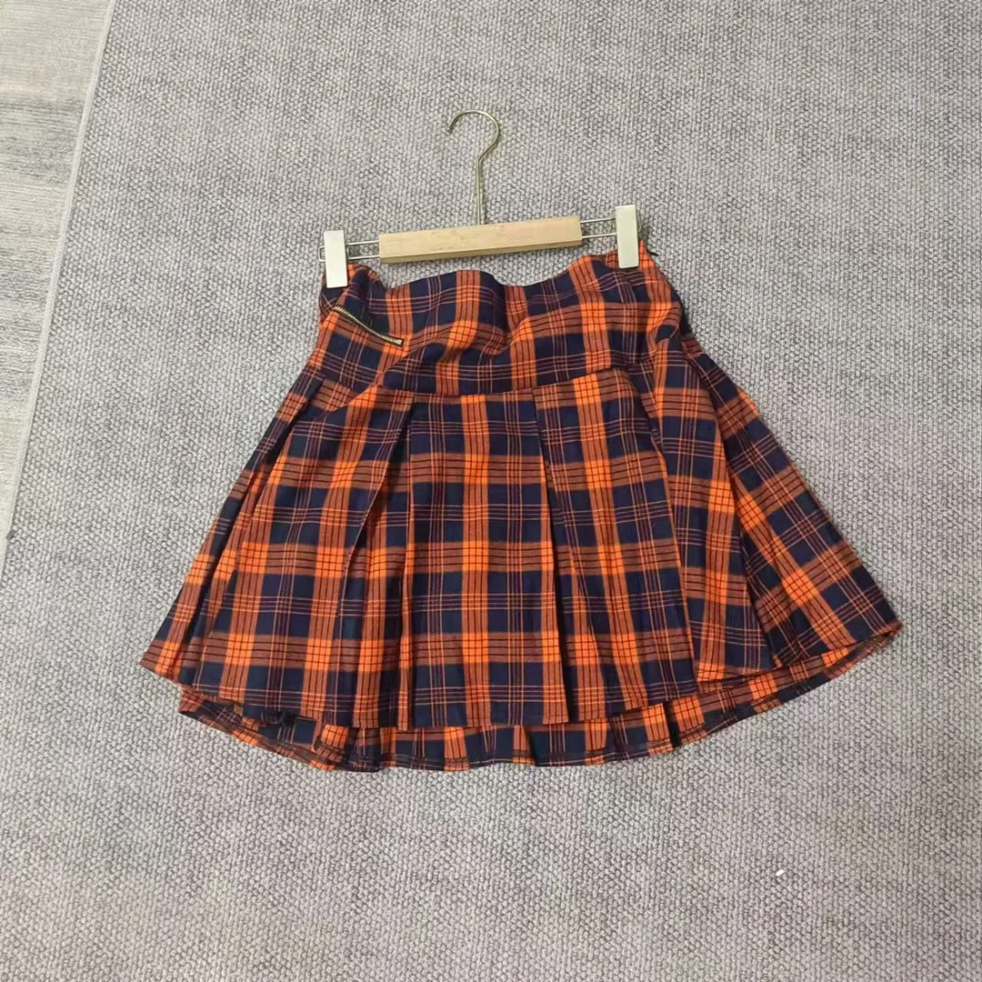 唯琳剪标   5仓D2-6-3234款   红黑格子条纹半身裙长48