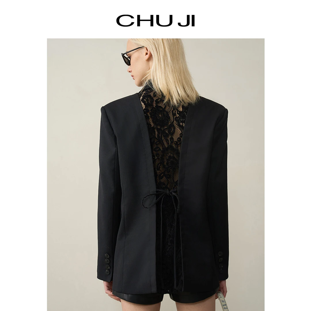 性感蕾丝拼接西装外套女2025春季高级感时装西服-E1Y1937W