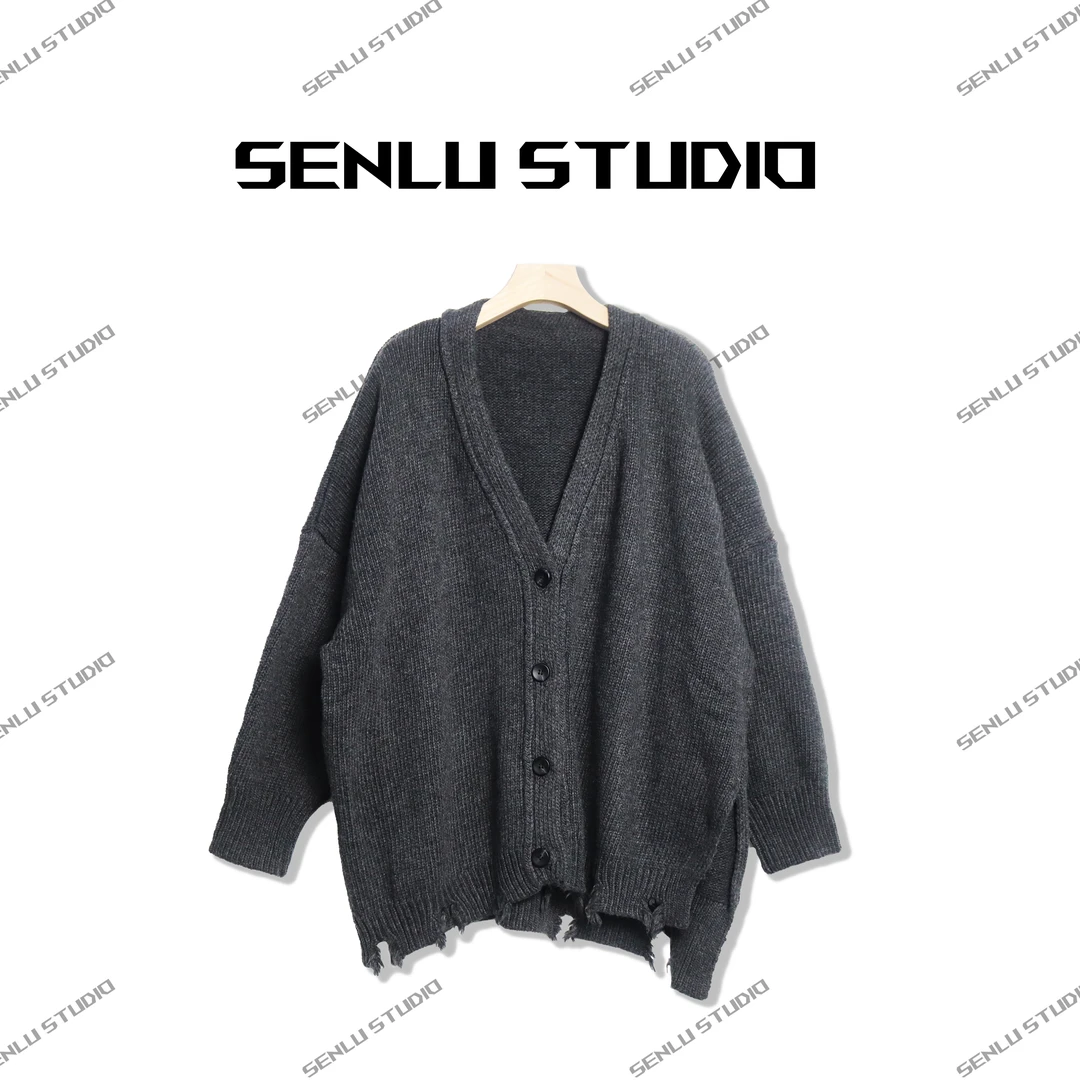 森鹿 秋冬小众设计粗针加厚大码磨破流苏边毛衣 衣长77胸围160