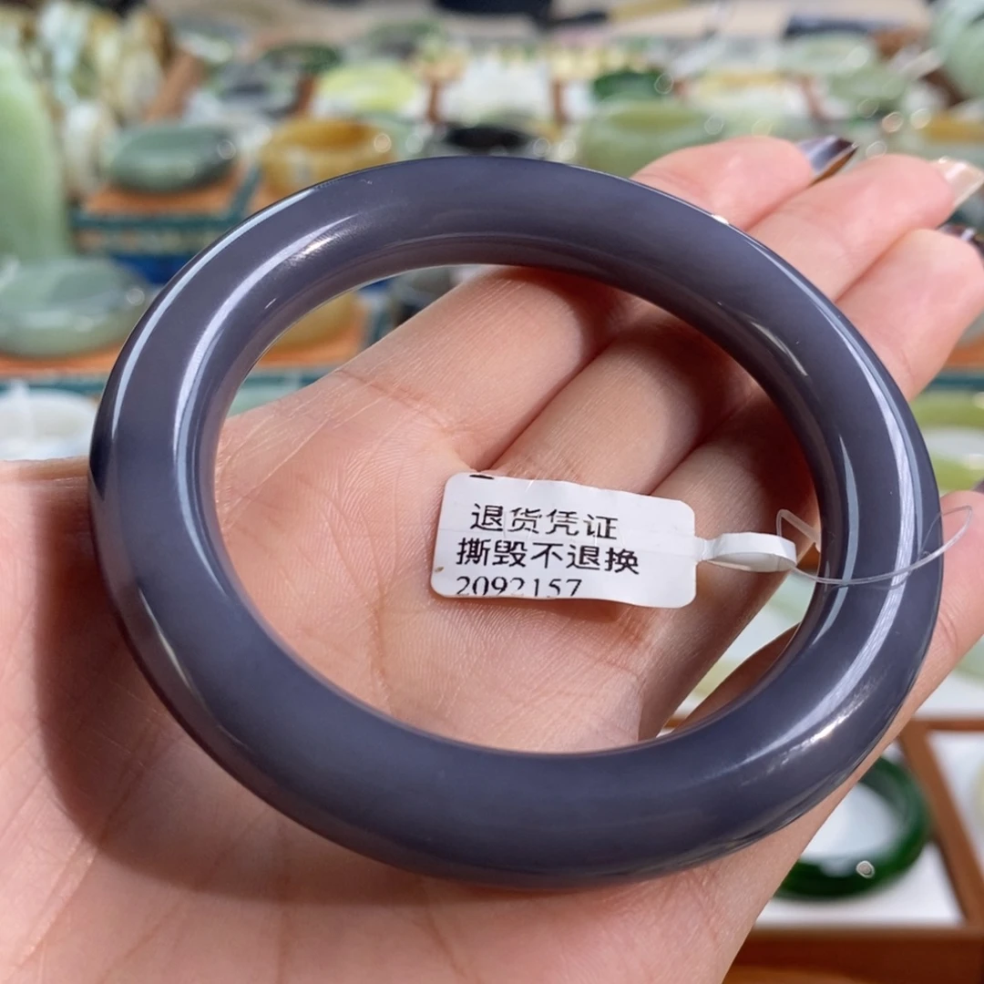 和田玉未镶嵌手镯青海浓色烟紫圆条59/60