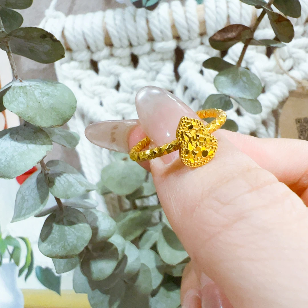 戒指 镀K金 精工龙鳞切花工艺葫芦戒指时尚百搭可调节金色