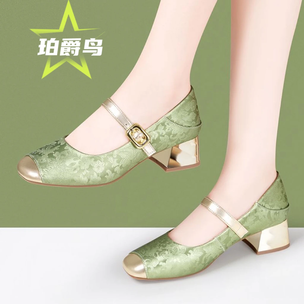 【断码清货】中国风新中式一字扣带方根高跟鞋百搭包头圆头高跟鞋女