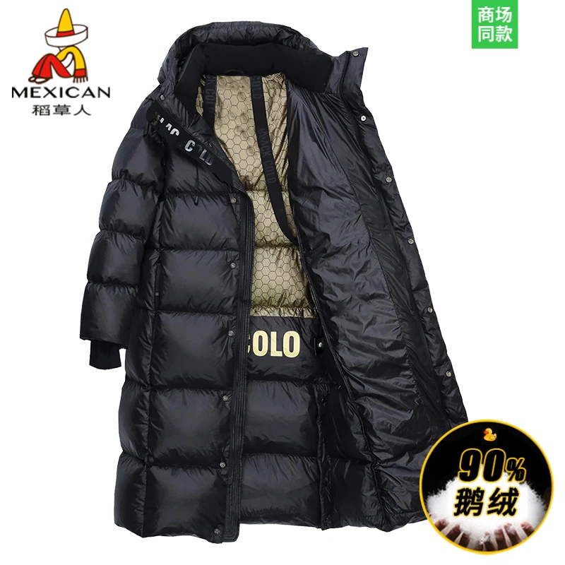 稻草人中长款黑金羽绒服男女款鹅绒服秋冬季加厚保暖情侣装上衣服