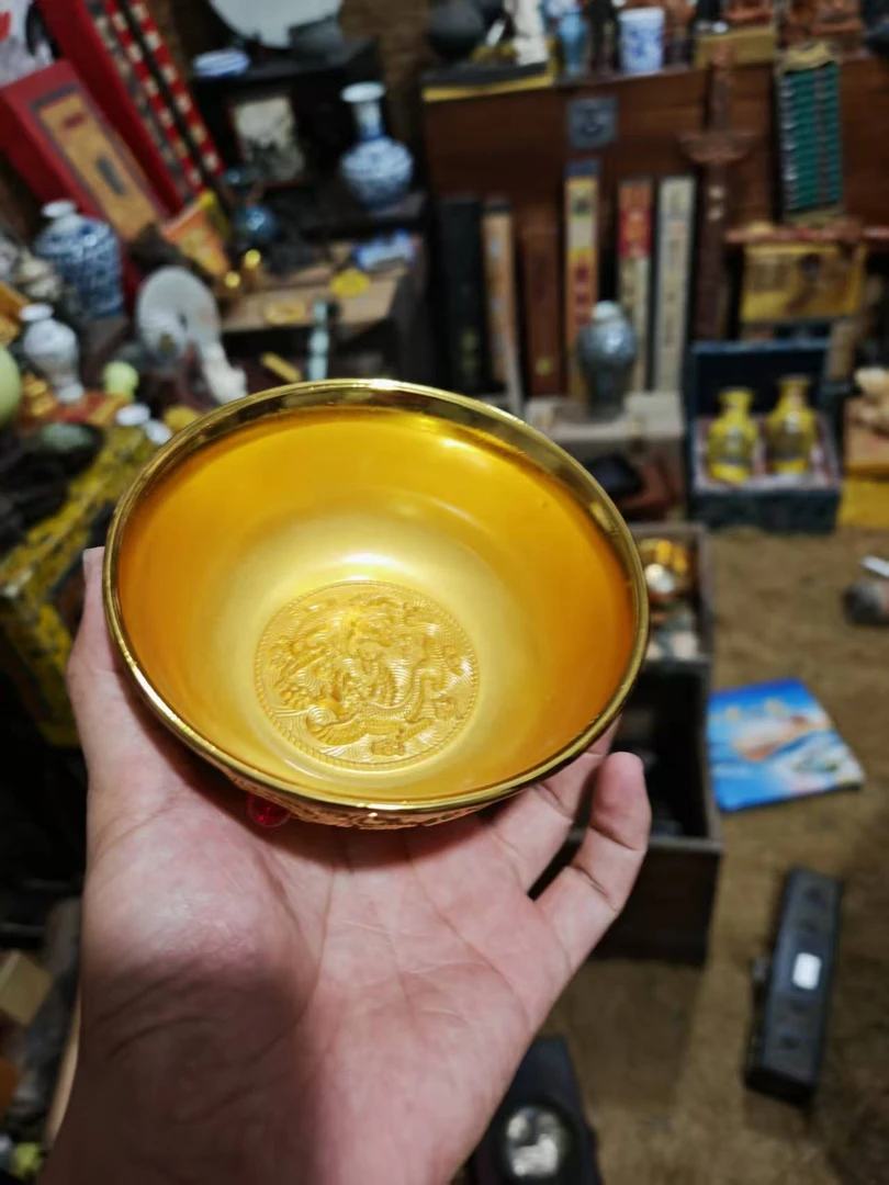 家居饰品   黄碗 流水家居摆件仿古工艺品